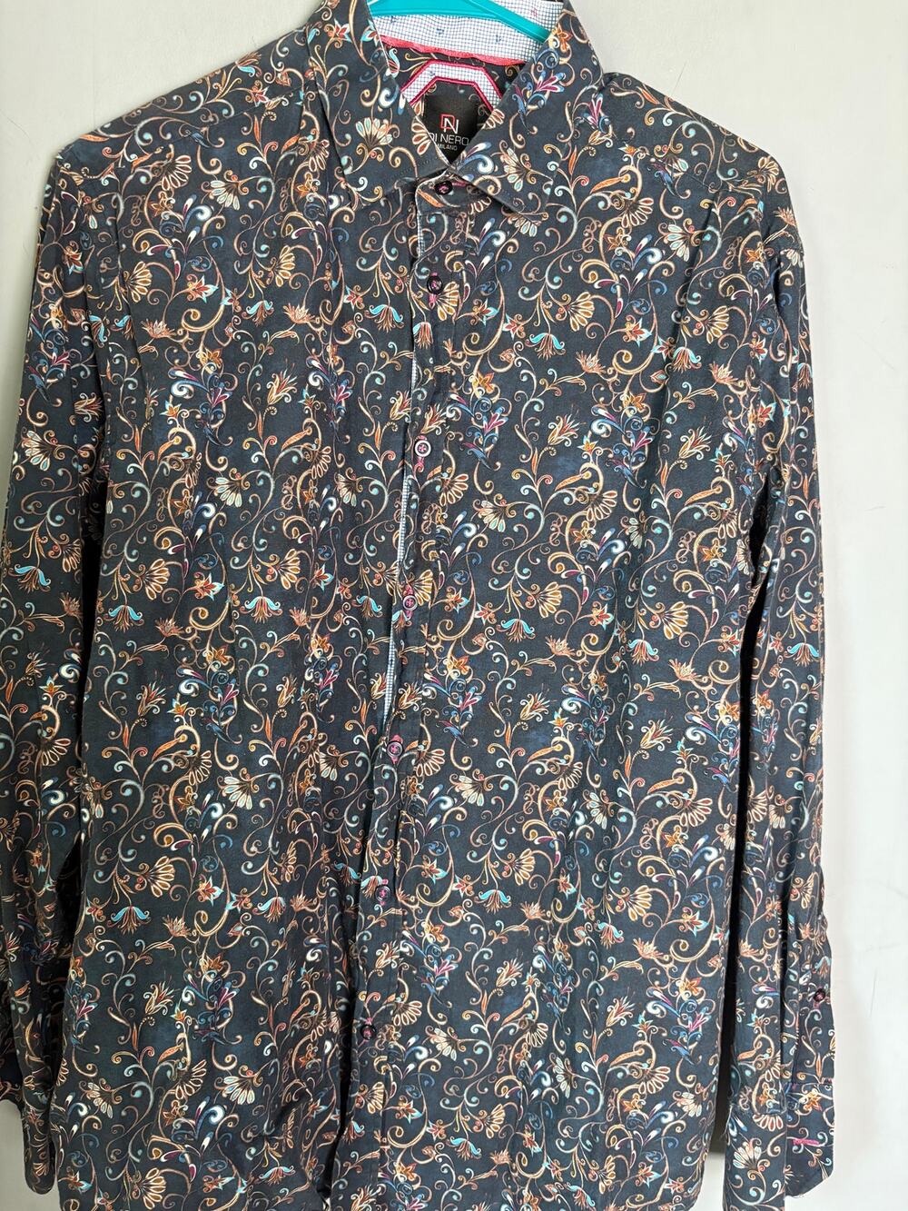 Di Nero Men’s Floral Button‑Up Shirt Size L Made in Italy